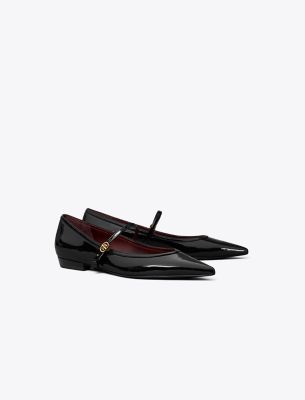Tory Burch Black Ballet Shoes With Pointed Toe And Double T Motif In Perfect Black