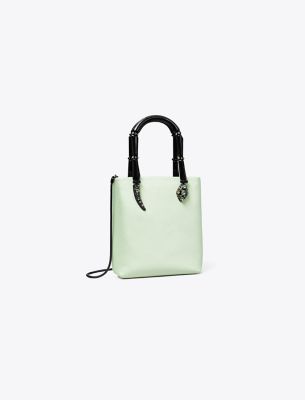 Shop Tory Burch Mini Satin Snake Handle Tote In Mint