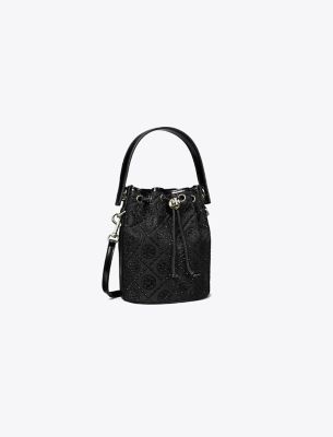 Tory Burch T Monogram Embellished Mini Bucket Bag In Black