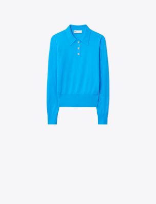 TORY BURCH CASHMERE LONG-SLEEVE POLO 