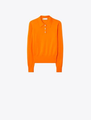 TORY BURCH CASHMERE LONG-SLEEVE POLO 