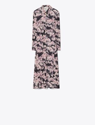 Tory Burch Printed Viscose Polo Dress In Pale Pink Pixel Floral