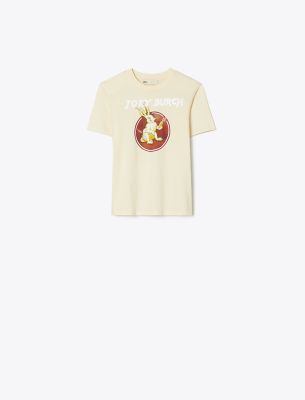 Tory Burch Cheeky Rabbit Cotton T-shirt In French Cream