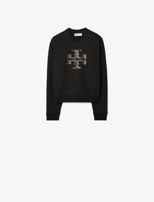 Shop Tory Burch Crystal Logo Sweatshirt In Black