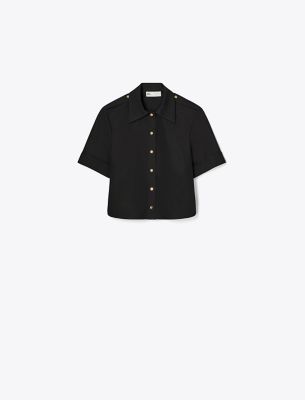 Tory Burch Poplin Camp Shirt In Black