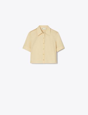 Shop Tory Burch Poplin Camp Shirt In Soapstone