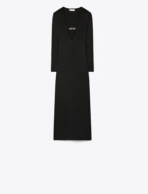 Tory Burch Deep U-neck Jessa Viscose Dress In Black