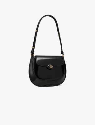 Tory Burch Robinson Spazzolato Small Flap Bag In Black