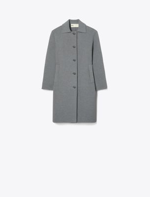 Tory Burch Wool Coat In Flecked Gray