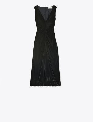 Tory Burch V-neck Velvet Dress In Black