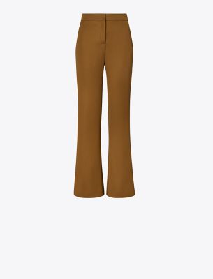 Shop Tory Burch Wool Twill Pant In Mocha Chip