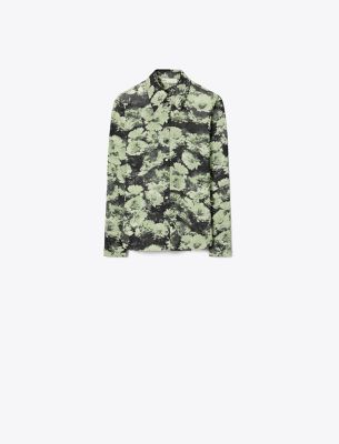 Shop Tory Burch Printed Viscose Shirt In Green Pixel Floral