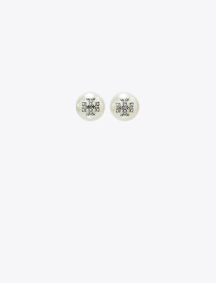 Tory Burch Kira Pearl Stud Earring In Tory Silver/pearl/crystal