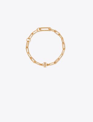 Tory Burch Good Luck Chain Pavé Bracelet In Tory Gold/crystal