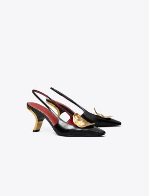 Tory Burch Patos Mismatched Slingback Heel In Perfect Black/gold