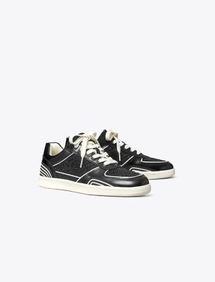 Shop Tory Burch T Monogram Clover Court Sneaker In Black T Monogram Crystal/perfect Black