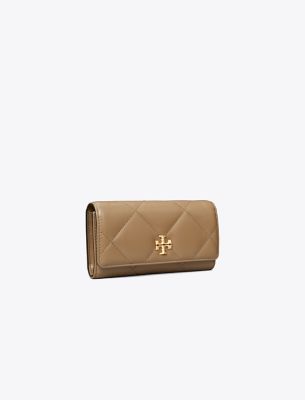 Tory Burch Kira Diamond Quilt Flap Wallet In Taupe Oak