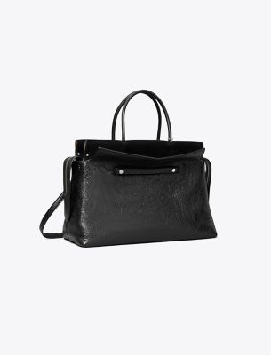 Shop Tory Burch Large Mercer Distressed Satchel In Black