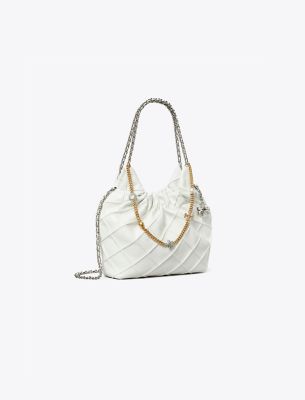 Tory Burch Mini Fleming Soft Distressed Drawstring Bag In Blanc