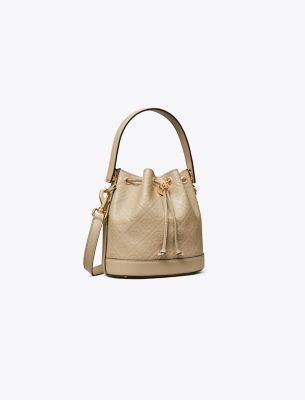 Tory Burch T Monogram Leather Bucket Bag In Neutral