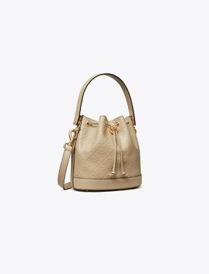 Tory Burch T Monogram Leather Bucket Bag In Neutral