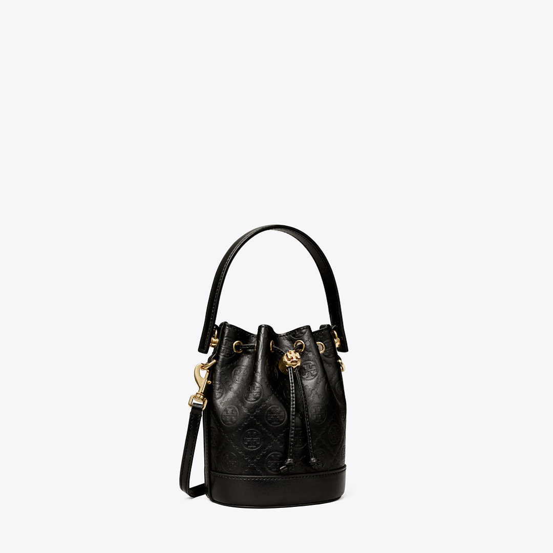 Shop Tory Burch T Monogram Leather Mini Bucket Bag In Black