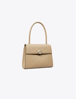 Tory Burch Small Deville T Monogram Leather Bag In Fresh Clay