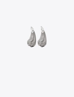 Tory Burch Logo Drop Front-back Earring In Light Silver/gray