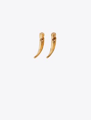Tory Burch Logo Spike Front-back Earring In Light Brass
