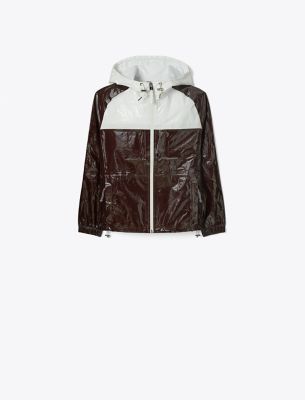 Tory Sport Tory Burch Cotton Zip Hooded Anorak In Winetasting/snow White