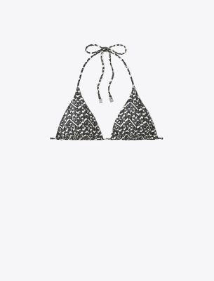 Tory Burch Printed Triangle Bikini Top In Black Prismatic T Monogram Small