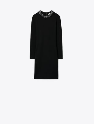 Tory Burch Sequin-collared Wool Sweater Dress In Black