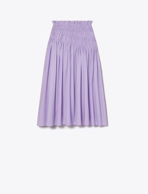 Tory Burch Smocked Cotton Skirt In Lilac Frost