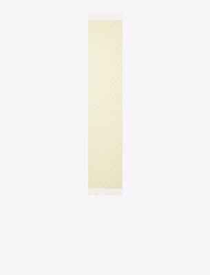 Tory Burch Monogram-pattern Fringed Scarf In White