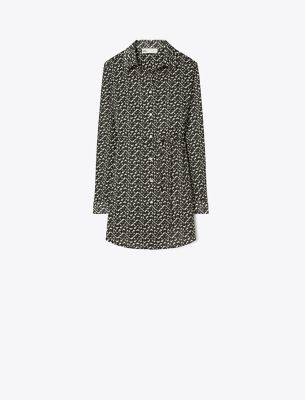 Tory Burch Graphic Print Tunic Belted Waist In Black Prismatic T Monogram Small