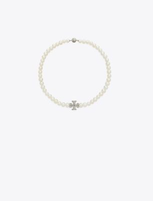 Tory Burch Kira Pearl Necklace In Tory Silver/pearl/crystal
