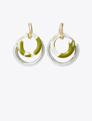 Tory Burch Wave Statement Earring In Light Silver/light Brass/green Swirl