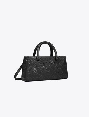 Tory Burch Small T Monogram Embossed East-west Tote Bag In Black