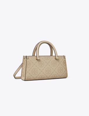 Shop Tory Burch T Monogram Embossed Small Rectangular Tote In Fresh Clay