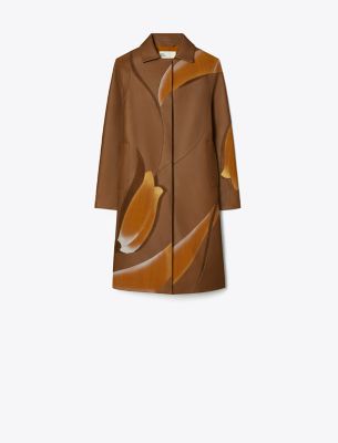 Tory Burch Embroidered Coat In Coffee Liqueúr