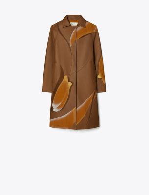 Shop Tory Burch Embroidered Coat In Coffee Liqueúr