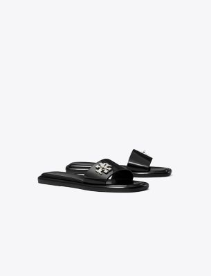 Tory Burch Logo-detailing Slides In Black