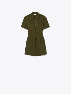 Tory Burch Zip-front Viscose Dress In Dark Oliva