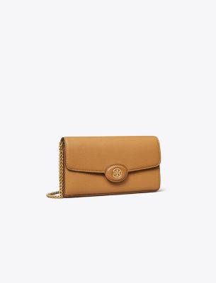 Tory Burch Robinson Pebbled Chain Wallet In Tiramisu