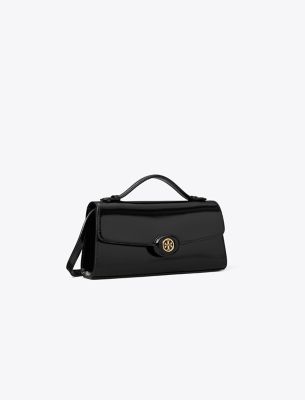 Tory Burch Robinson Spazzolato Top-handle Chain Wallet In Black