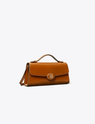 Tory Burch Robinson Spazzolato Top-handle Chain Wallet In Dark Sienna