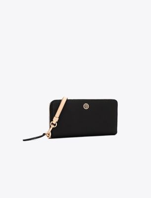 Tory Burch Robinson Pebbled Zip Continental Wallet In Black
