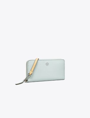 Tory Burch Robinson Pebbled Zip Continental Wallet In Blue