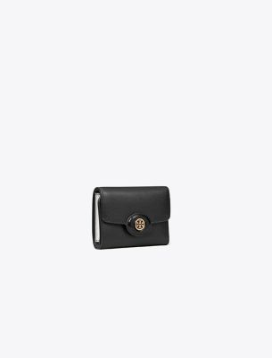 Tory Burch Small Robinson Pebbled Wallet In Black