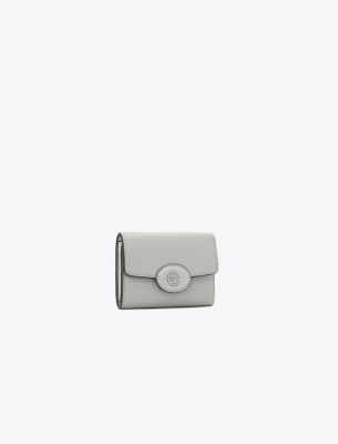 Tory Burch Small Robinson Pebbled Wallet In Gray